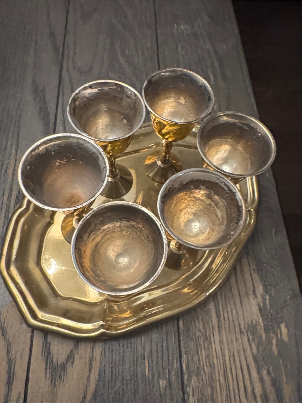 Mini Brass Tray and Goblet Aperitif Set.